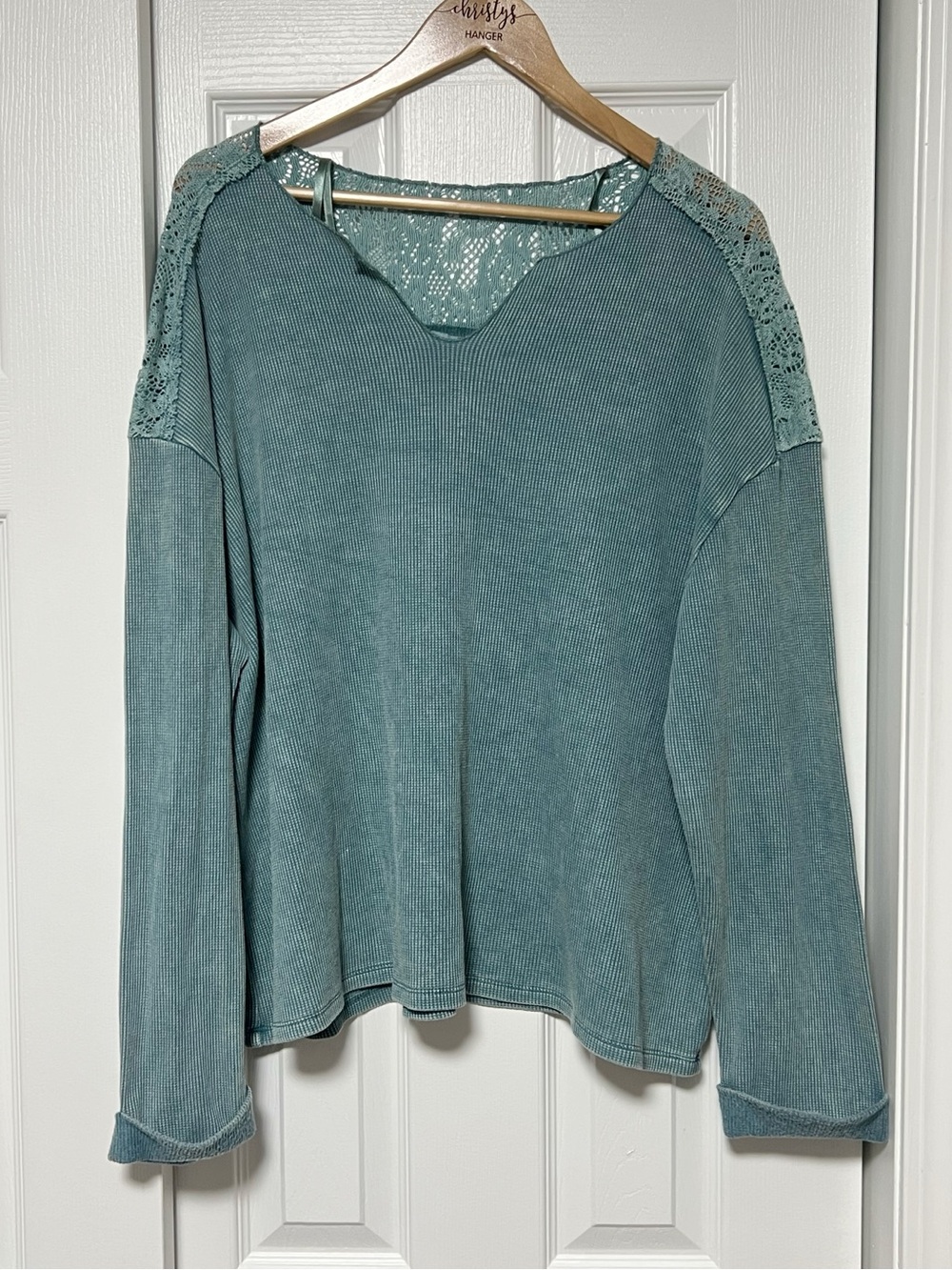 NWT Knox Rose Waffle Knit Lace Accent Top XXL
